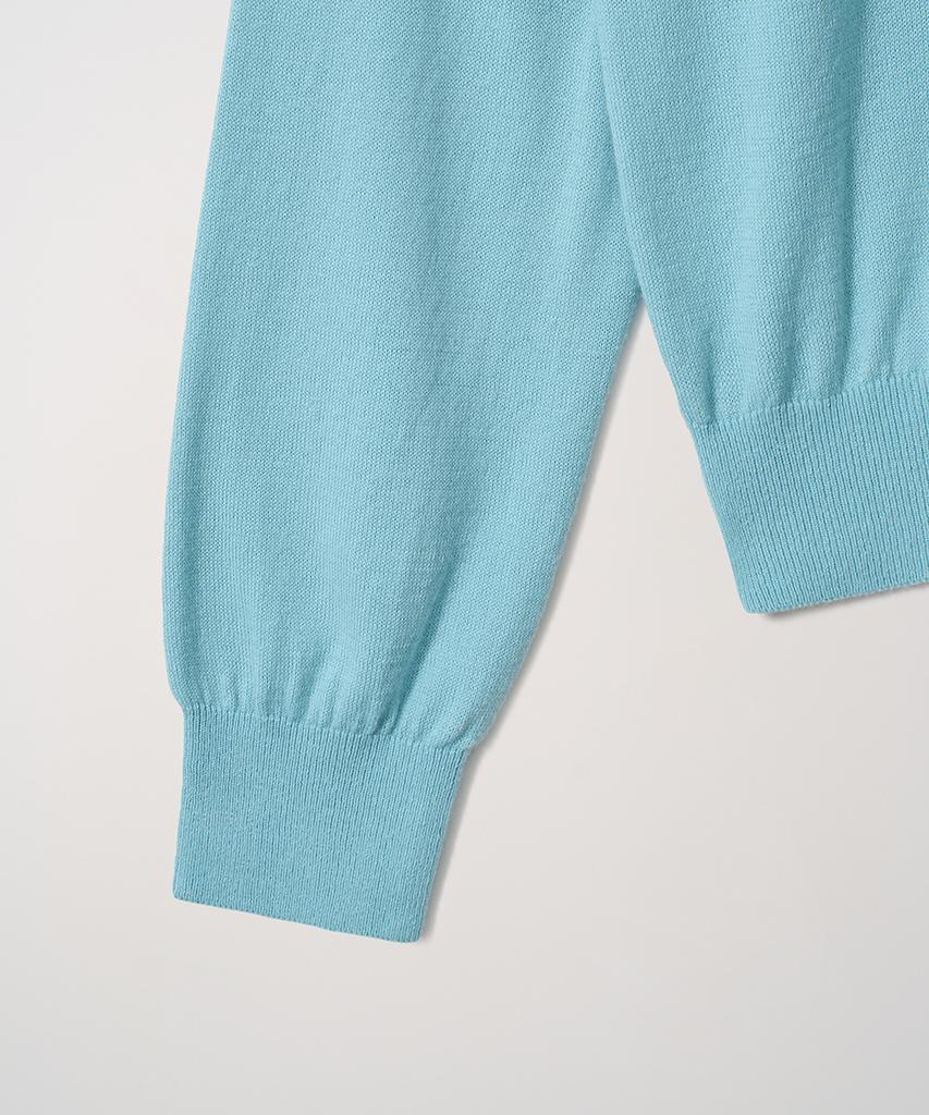 EDWARDMAX 5-Button Cotton Collar Summer Long Sleeve Knit (Emerald Blue)