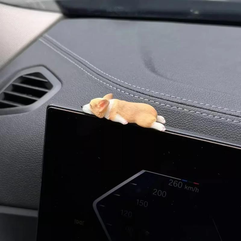 Creative Mini Sleeping Corgi Car Ornament Center Console Decoration Simulation Cute Resin Animal Doll Car Interior  Adorns