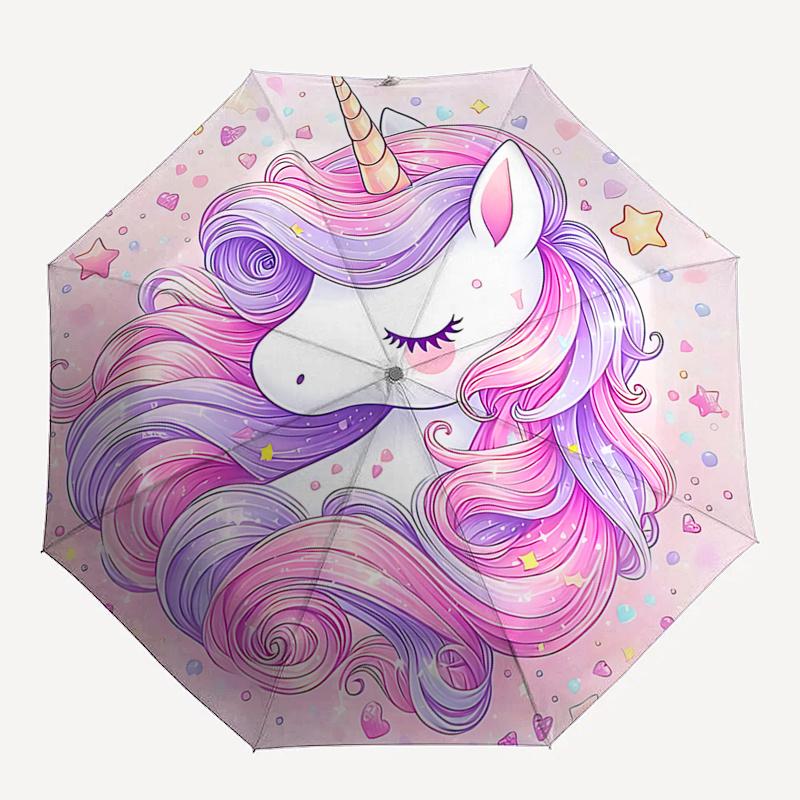 Unicorn Fantasy Automatic Folding Umbrella: 8-Bone Iron Frame, Portable Design for - Perfect Festival Gift for Fans and Travelers!0104387a