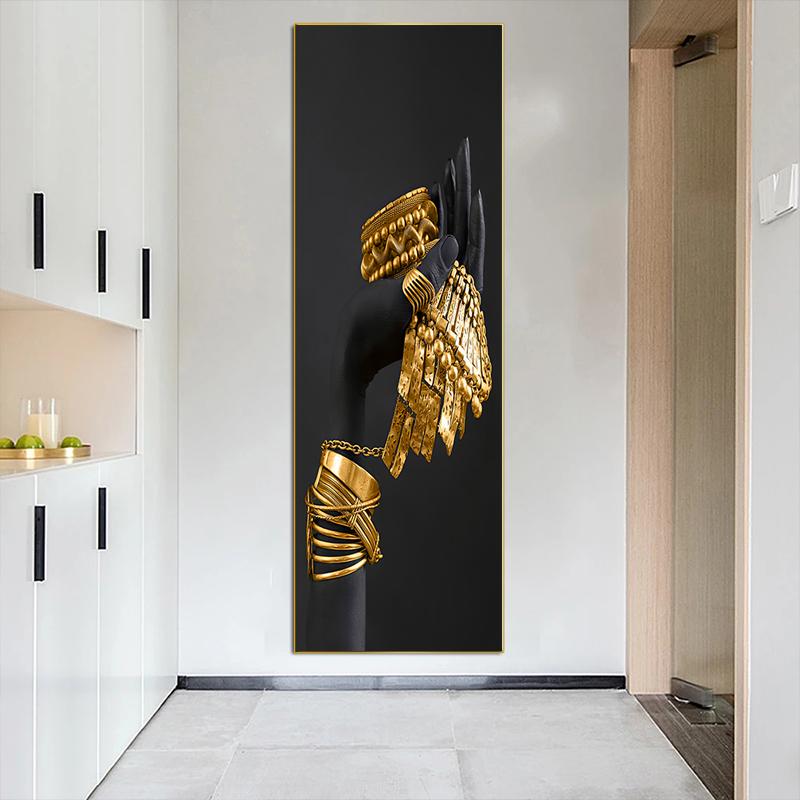 African Woman Wall Art Painting Art Posters and Prints Big Black Woman Holding Gold Jewelry Canvas Picture Home Decor