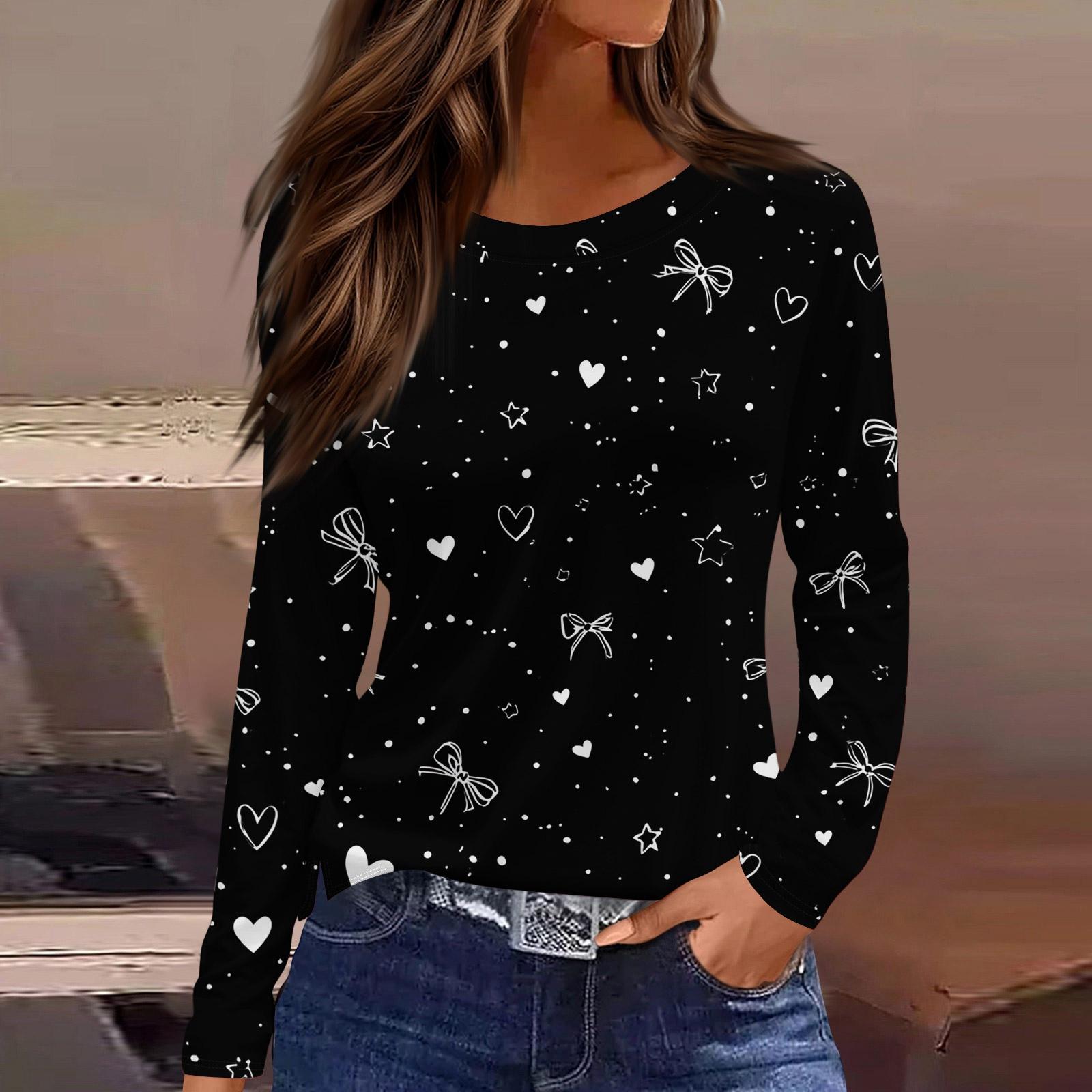 

Женский модный топ с длинными рукавами и круглым вырезом, с разрезом по низу и принтом в виде сердец ко Дню святого Валентина L чёрный