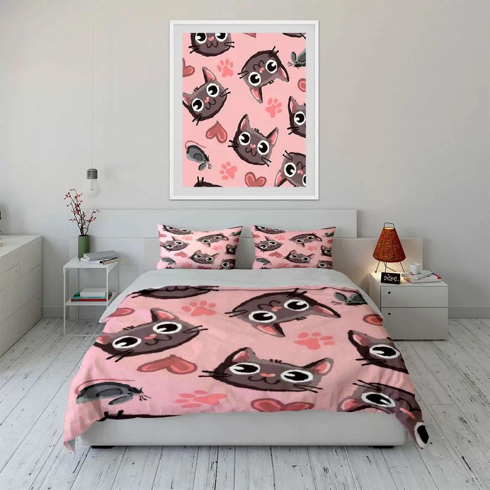 Cat Pattern Decorative Set Soft Comfortable Duvet Cover Bedding Set Included 1*Duvet Cover & 2*Pillowcases Gift