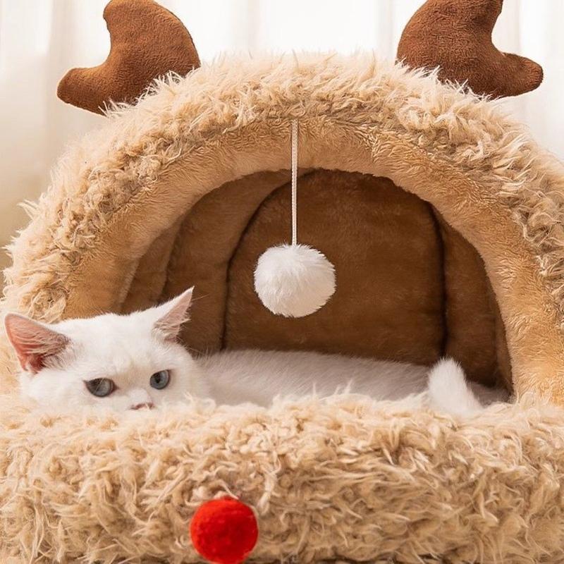 Winter Cozy Insulated Pet House Quilted Fluffy Bed for Cats Christmas Pet Gift Warmth Scented Plush Dogs House Large Capacity