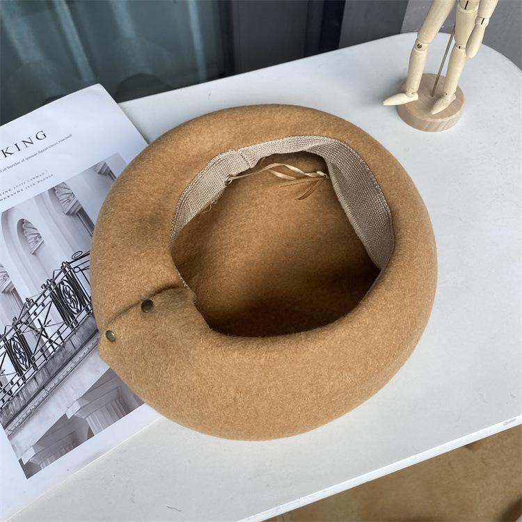 Autumn and Winter Woolen Hat Female Literary Copper Buckle Painter Hat Thickened Bud Hat