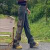 Vintage Trendy High Waist Geborduurde Gescheurde Losse Vloer Vlinder Holle Wijde Pijp Jeans voor Dames