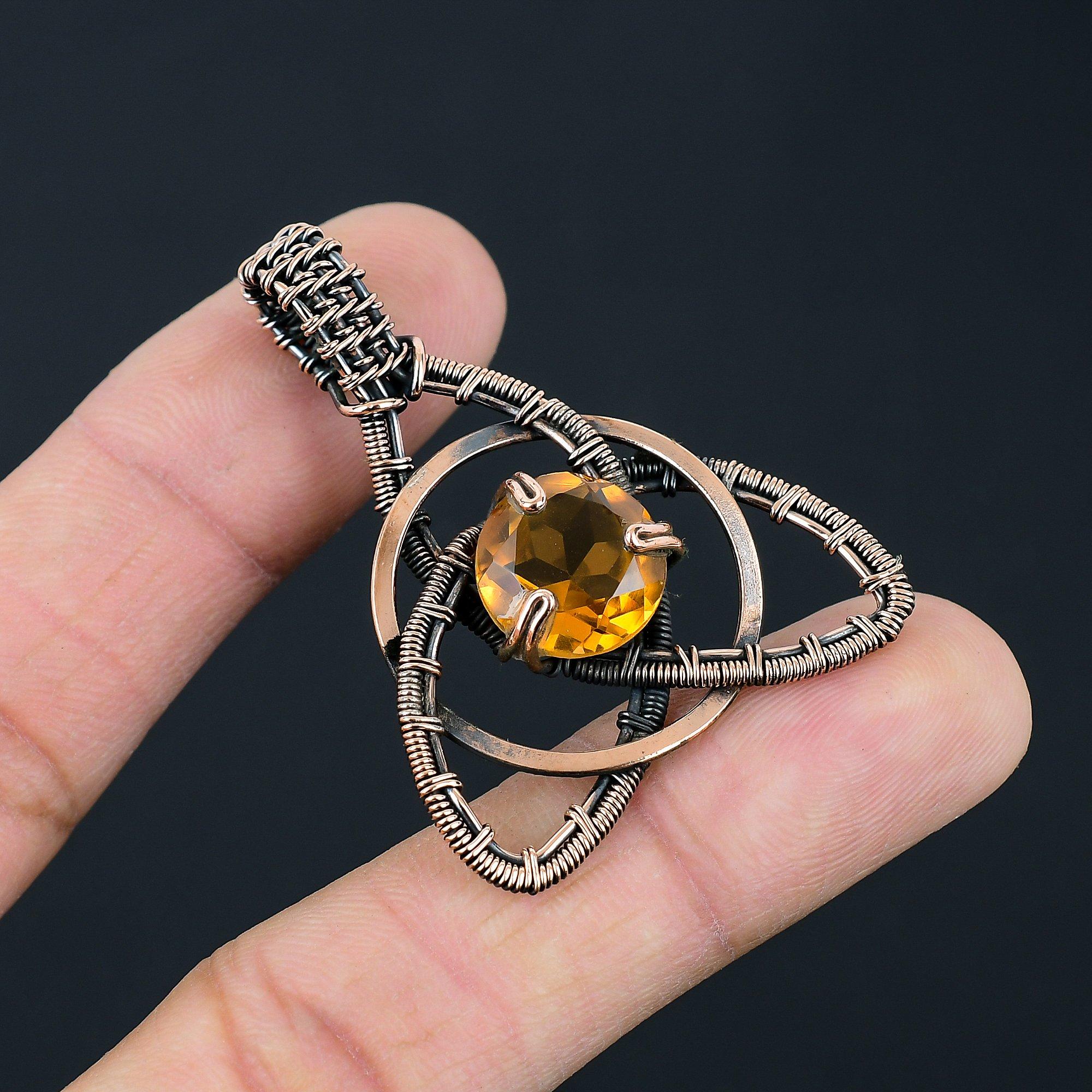 

Удивительная подвеска из медной проволоки ручной работы с драгоценным камнем цитрин для нее 1.85 Inches жёлтый