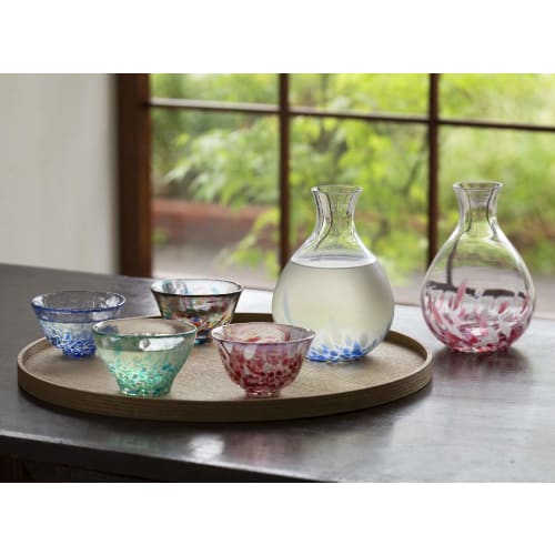 Aderia Tsugaru Glass Tokkuri (Sake Bottle) with Sakura Fubuki Design, 365ml, Made In Japan, Gift Boxed, Glass, for Chilled Sake, Katakuchi Style, Chil