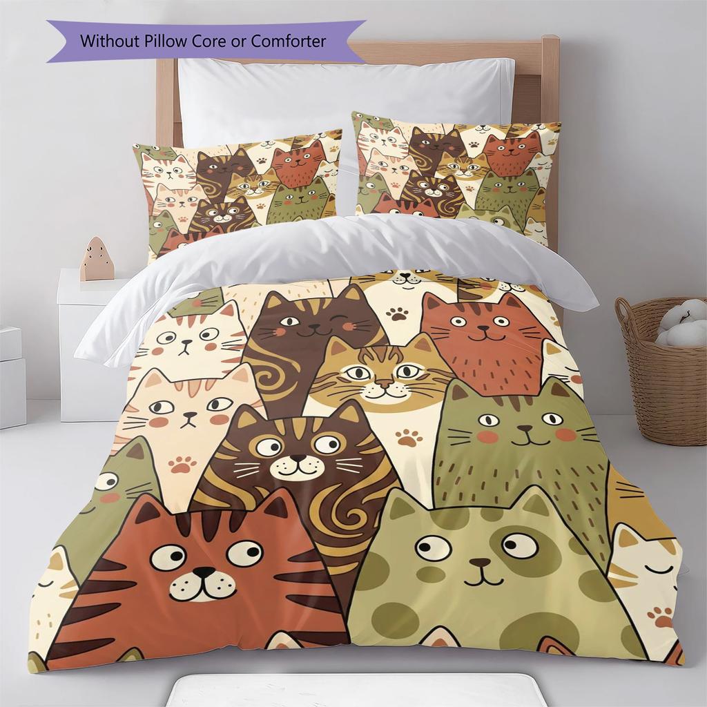 Civet cat Pattern Bedding Quilt Set Quilt Cover Pillowcase Home Decoration Birthday Gift (1 * duvet cover + 2 * pillowcase, without core)