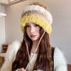 Женская шляпа Осень и Зима Лицо Маленькая Пушистая Шерстяная Вязаная Шапка Тренд Теплая Защита Ушей Меховая Шляпа Ведро
