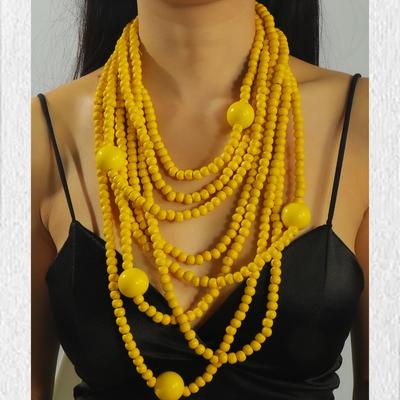Exaggerated Personality Atmosphere Round Wooden Beads Multi-Layer Pendant Collarbone Chain Fashionable Exquisite Versatile Necklace Women