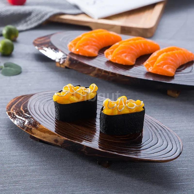 Oval Zarte Sushi-Schale Sushi-Platte Gericht Sashimi-Gericht Haus Restaurant Holz-Sushi-Boot Bambus-Werkzeug Platte japanische Küche