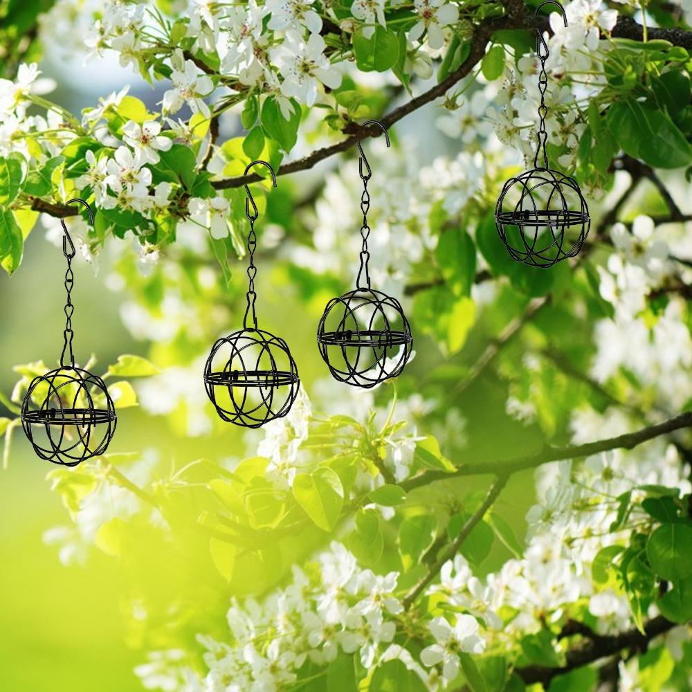 4Pcs Black Bird Suet Ball Feeder Hooks Included Hanging Bird Feeders Fat Ball Feeder Outdoor Garden