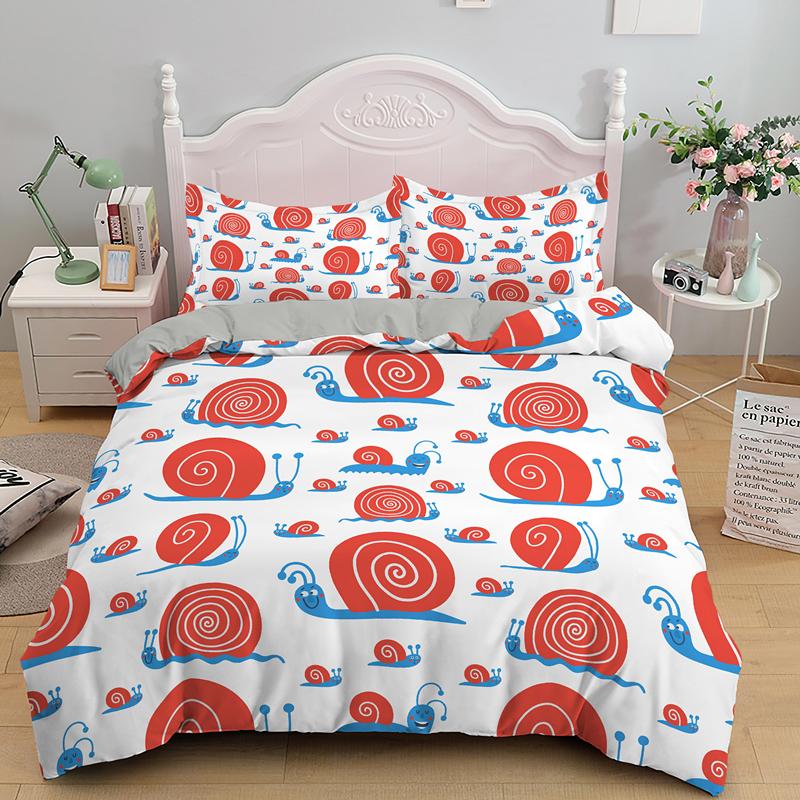 Cartoon Snail Duvet Cover King Queen Size Colorful Animals Bedding Set for Kids Teens Adults Wild Reptile Polyester Quilt Cover