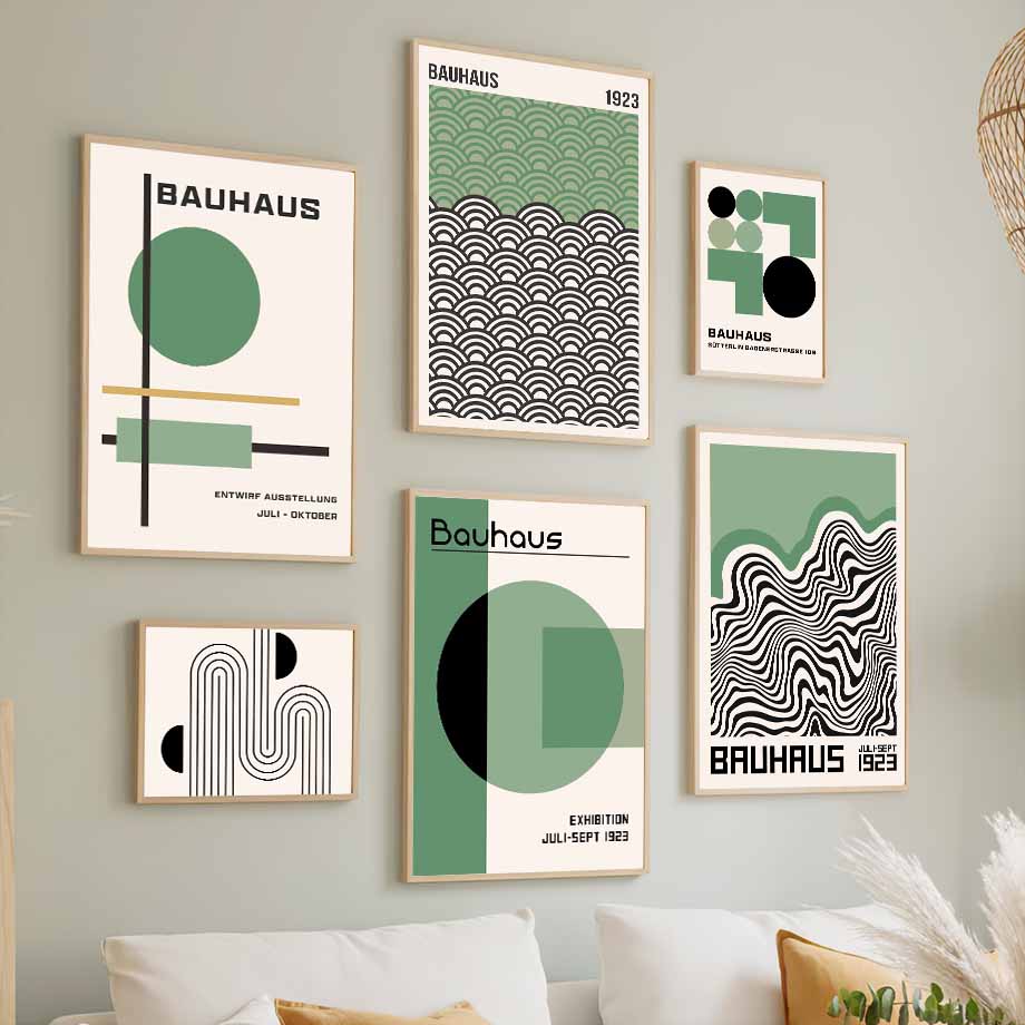 Linjer Randgeometri Bauhaus Abstrakt Väggkonst Dukmålning Nordiska affischer och tryck Väggbilder för vardagsrumsinredning
