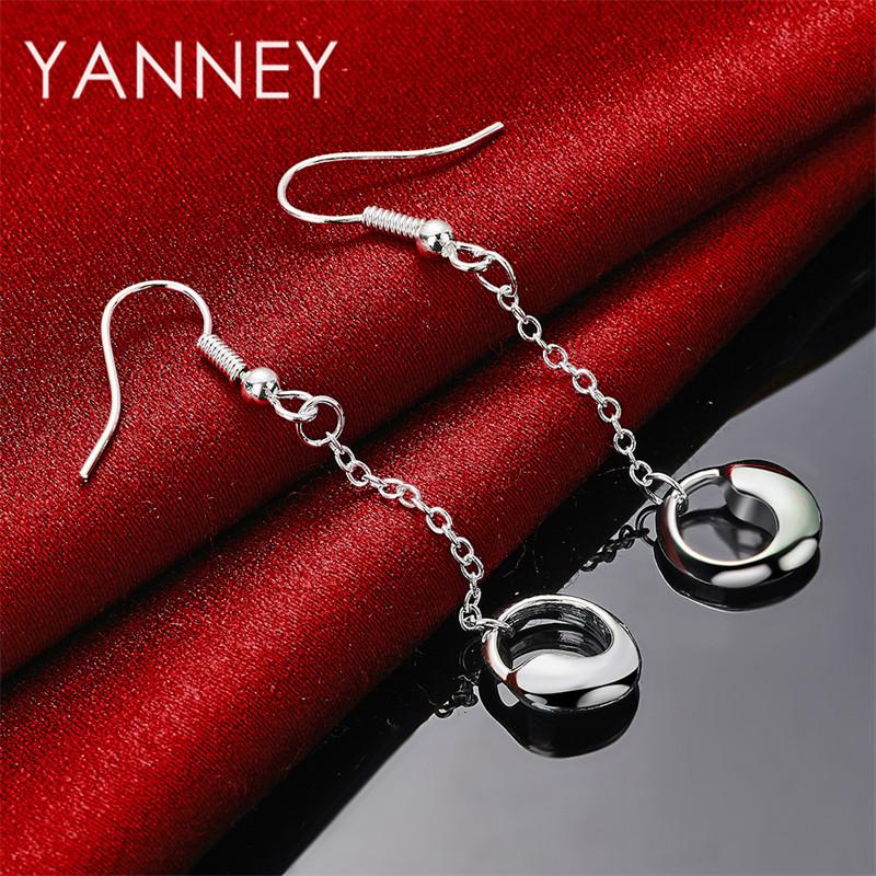Luxury 925 Sterling Silver Delicate Tassel Round Pendant Earrings for Women, Fashion Accessories, Wedding Jewelry