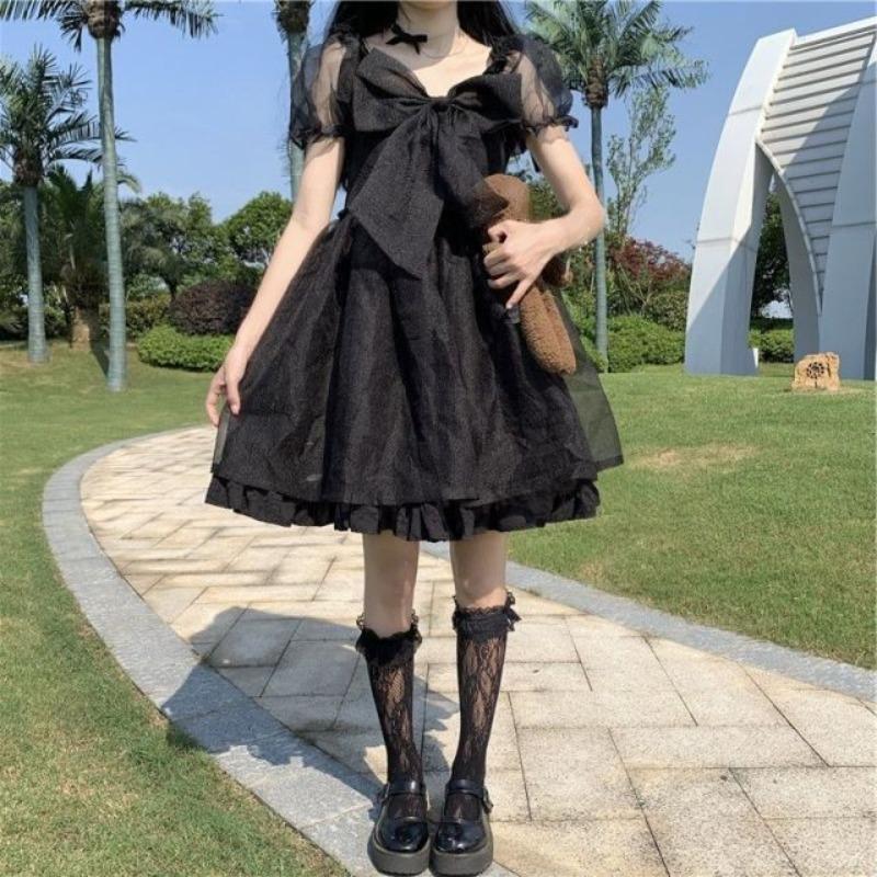 Japanisches süßes süßes Mädchen-Lolita-Kleid mit Puffärmeln, weißes Kawaii-Tutu-Prinzessinnenkleid, Lolita-Feenkleid, koreanisches weißes Kleid