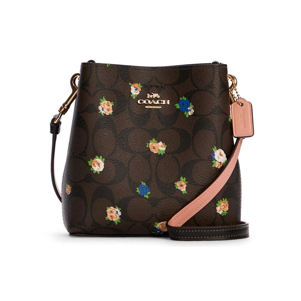 Coach Town 16 Classic Floral Print Coated Canvas And Leather Bucket Bag Women Bags Dark-Brown C7270-IMOSN