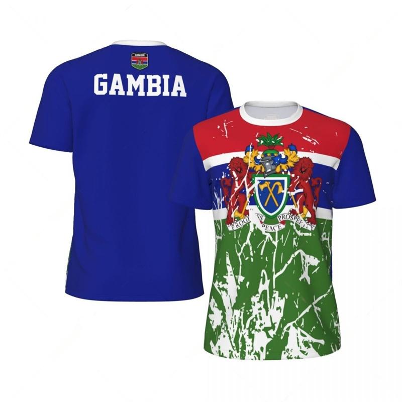 Gambia Flagge T-Shirt Für Damen Sommer Rundhals Sport Fitness Kurzarm Druck Fußballtrikots Übergroß