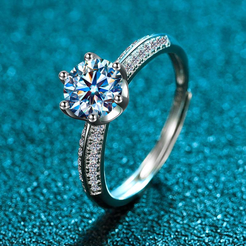 

925 Sterling Silver Half Of The Country Ring Women S 18K Gold Six-Claw Crown Diamond Ring Personalized Open Ring opening adjustable