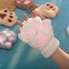 Cartoon Winter Gloves Women's Bear Plush Cat Paw Claw Gloves Cute Short Fingerless Fluffy Bear Claw Mittens For Girls Gift Party