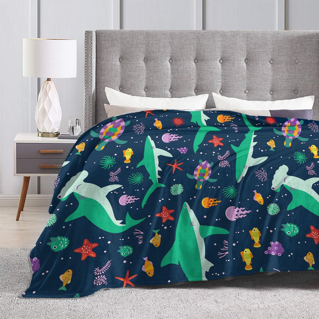 Cute Sharks Warm Soft Blanket  Airplane Travel Plush Throw Blanket Novelty Couch Bed Flannel Bedspread Sofa Bed Cover
