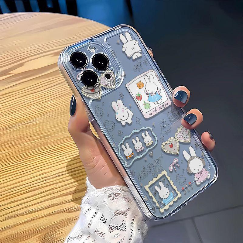 

Pink Miffy Rabbit Cartoon Headphone Case for Apple XS/13Pro/14/15/16/17ProMax - Transparent & Cute Apple 17 Pro Max