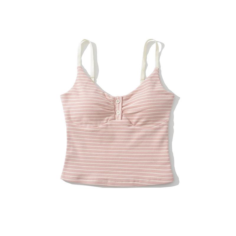 Korean Spicy Girl Striped Camisole: Spring/Summer Slimming Sleeveless Top with Chest Pads in Cotton