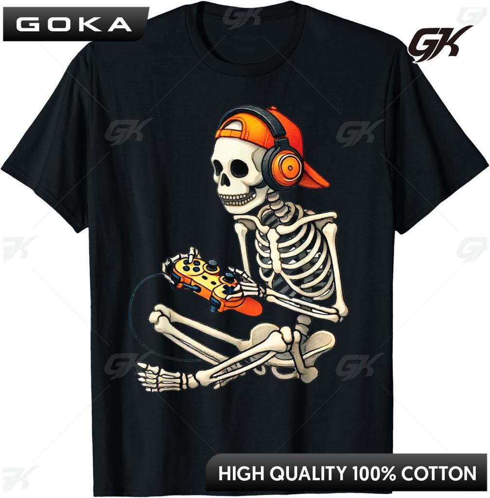 Halloween Skeleton Gamer Video Gaming Boys Men Printed Graphic TShirt casual Fashion Round Short Sleeved Tops ropa de hombre