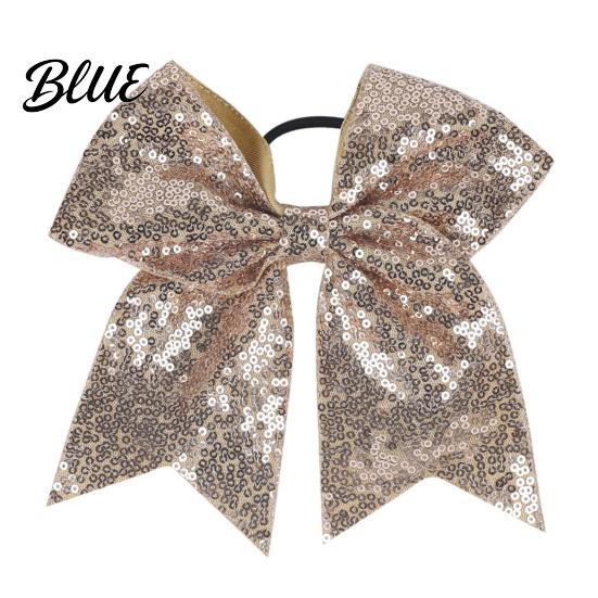 Large Glitter Bow Ties Sequins Hair Bows Elastic Tie Cheerleading Bands for Girls Band Ponytail Holder Scrunchies Women Teens Kids Colorful Sequin