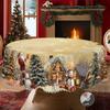 1 Piece Of Christmas-Themed Gold-Printed Tablecloth, Vintage Style, Featuring Santa Claus, Snowmen, Farmhouse, And Christmas Tree Designs, Suitable Fo