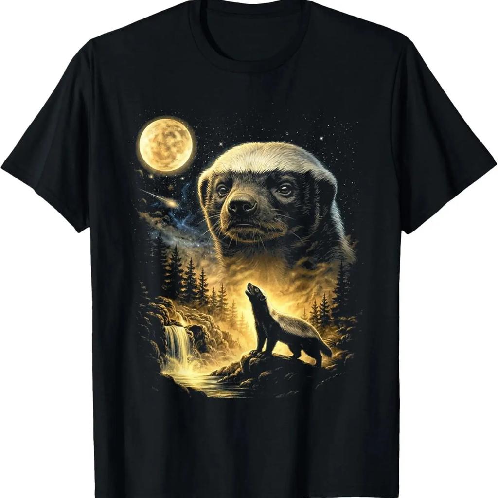 T Shirt Honey Badger Howling To The Moon Meme Funny 90s Image 1 Of 3 Vintage Washed Casual Unisex Fashion Comfortable Stylish