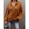 Women's Solid Color Oversized Hoodie, Casual Comfortable V Neck Button Front Sweatshirt, European American Style Crossbody Top for Women