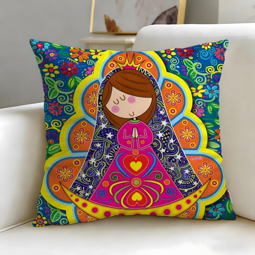 art theme Cartoon Virgin Mary Art Cushion Cover Soft & Easy-Wash Pillow Case – Versatile for Couch, Bed, Travel and Office