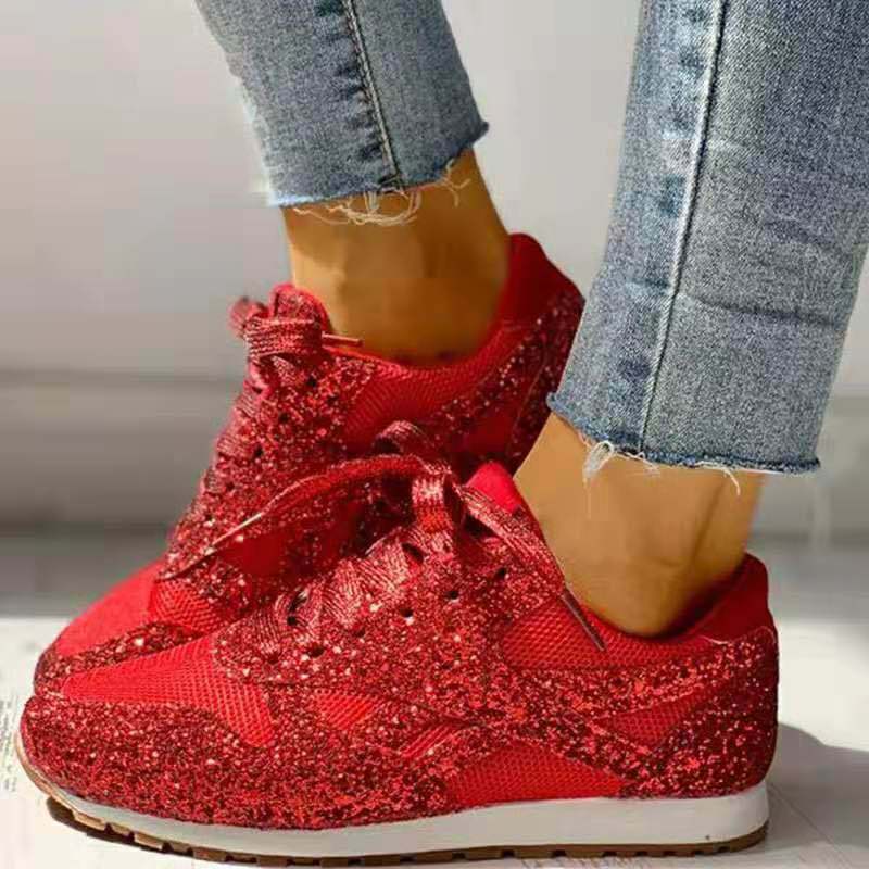 

2020 new sequined women s shoes large size fashion sports and leisure single shoes women 35 красный