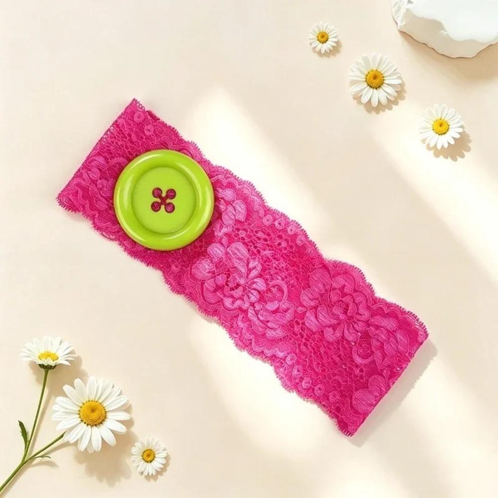 

Vintage Style Lace Headband Plastic Yoga Headband Trendy Button Headband Women рожевий червоний колір