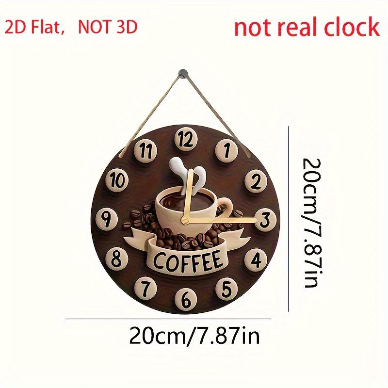 

Vintage Coffee Wall Clock Artificial Wood,Battery-Free 2D FlatDesign with Coffee Beans & Cup Steam Art for HomeOffice Cafe Decor белый