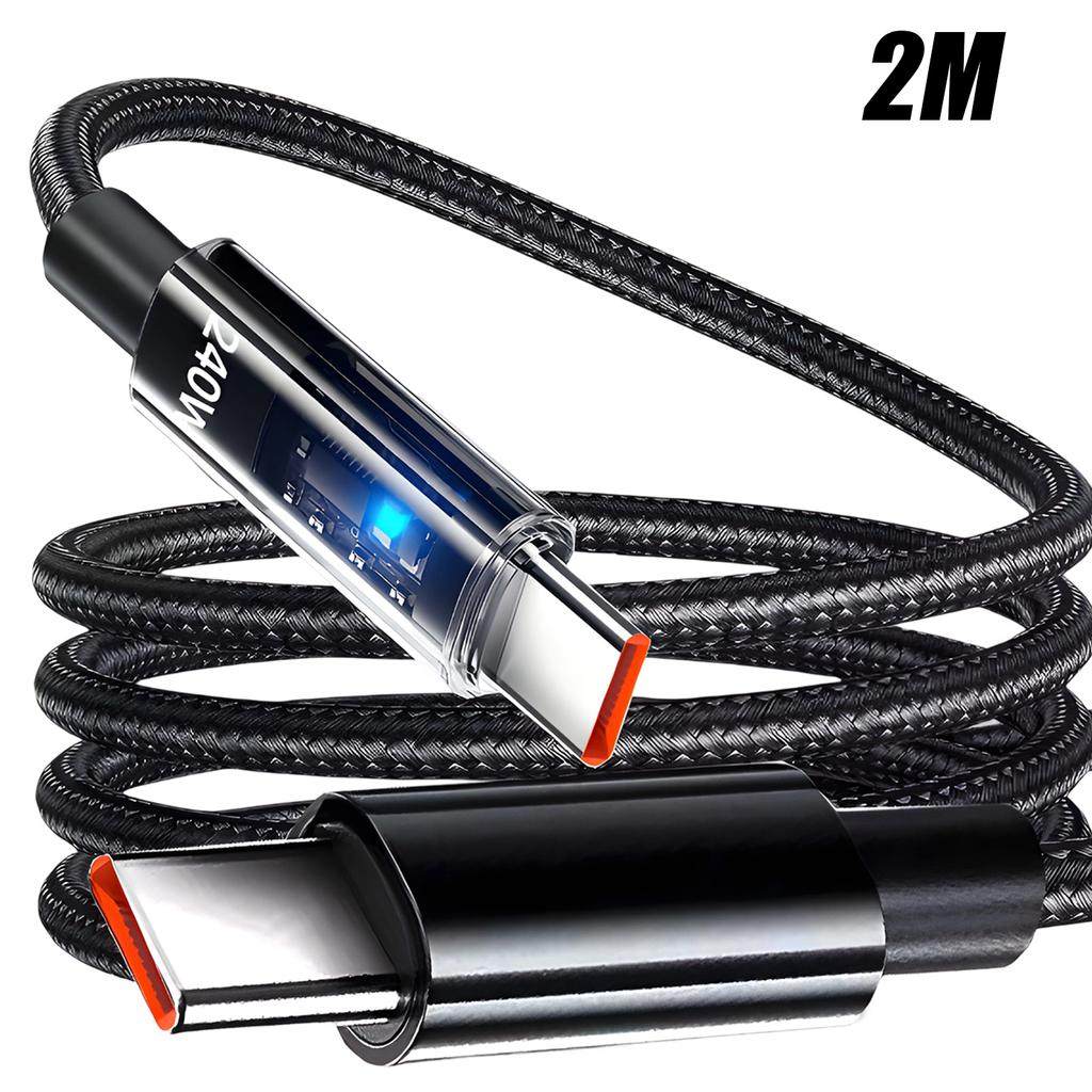 240W Dual TypeC Super Fast Charging Cable LED Digital Display for Samsung Xiaomi USB To TypeC Phone Charger Data Cord 2M/1.5M