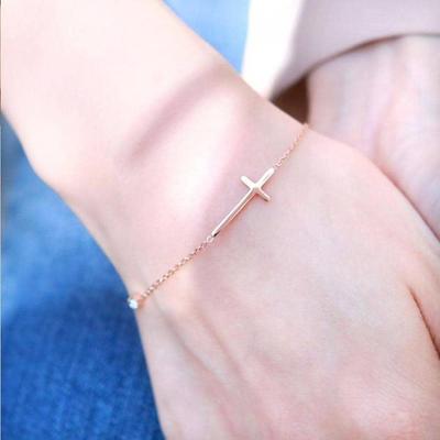 Surgical Steel 14K Pink Gold Plated Cross Bracelet (S6927014)