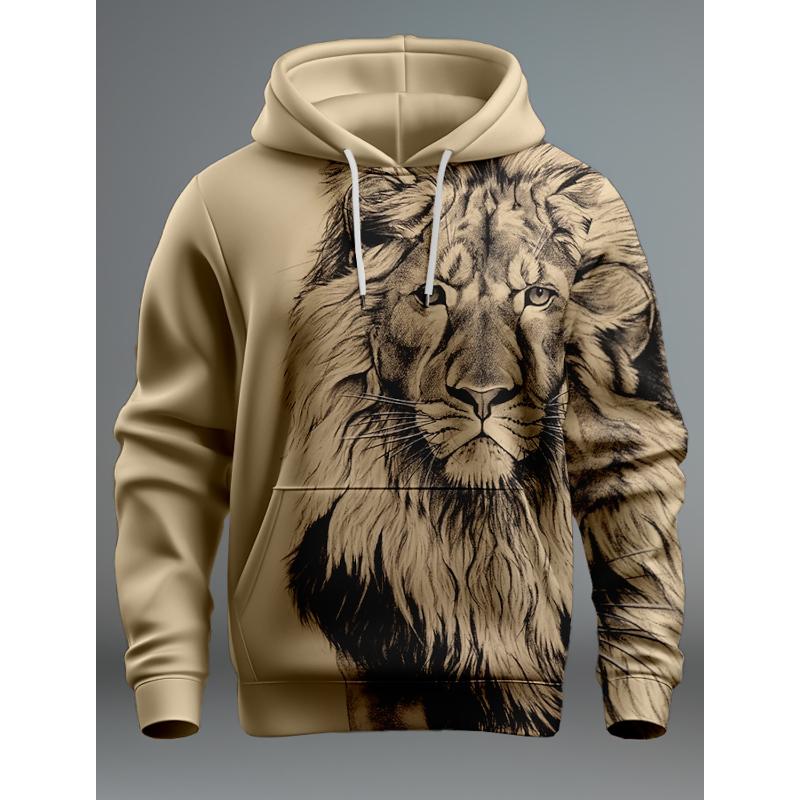 New Graphic Lion Men's Fashion 3D Print Hoodie Streetwear Hoodies Long Sleeve Hooded Front Pocket Spring Sweatshirt