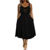 Women’s Sleeveless V Neck Heart Button Strap Dress with Flared Hem and Relaxed Fit for Casual and Daily Wear