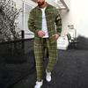 Men's Autumn Plaid Long-Sleeve Shirt and Pants Casual Sports Set