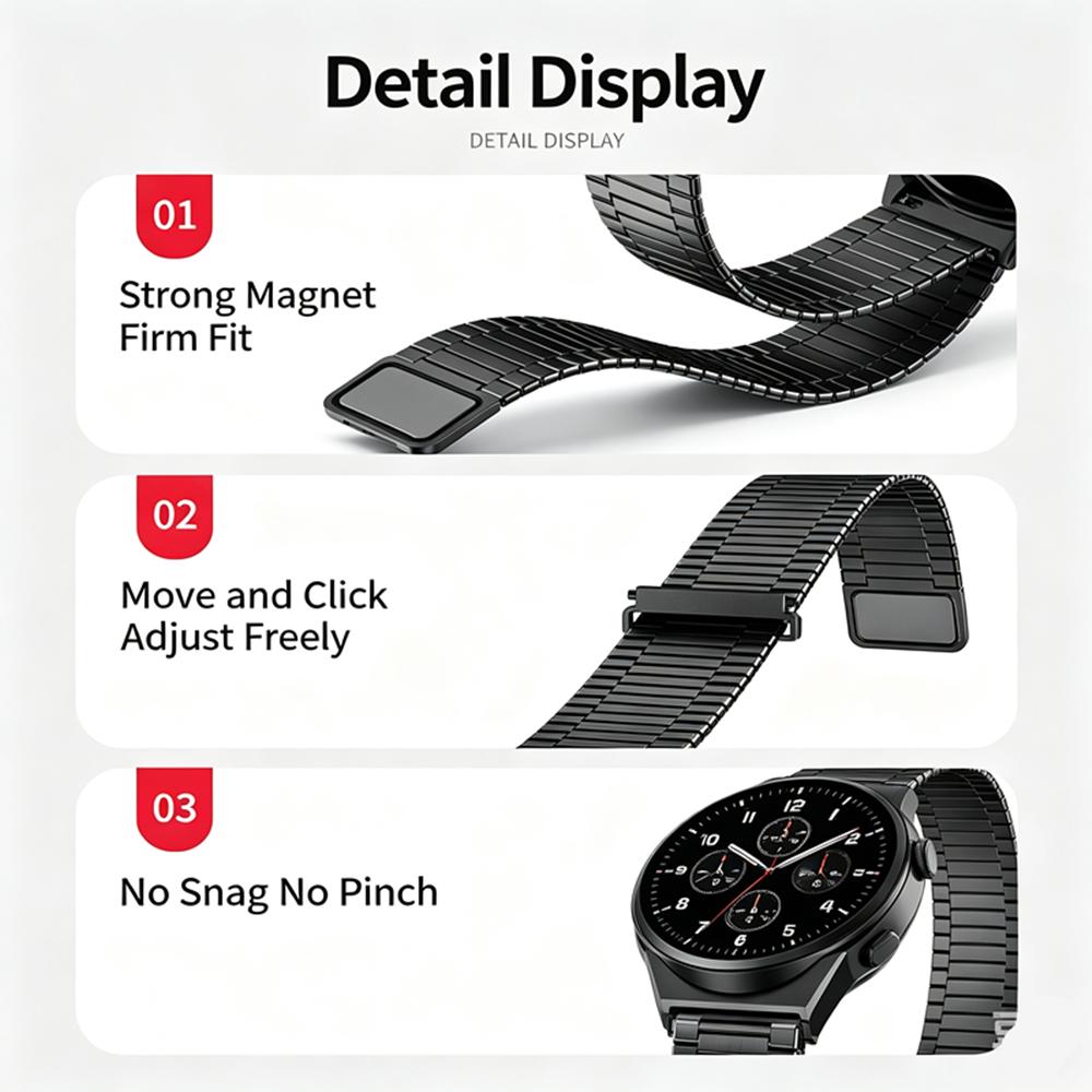 22mm Universal Magnetic Metal Watch Band Bamboo Link Stainless Steel Strap Replacement Wristband For Huawei GT6 GT5 Watch 6 Pro 5 Pro Samsung Garmin