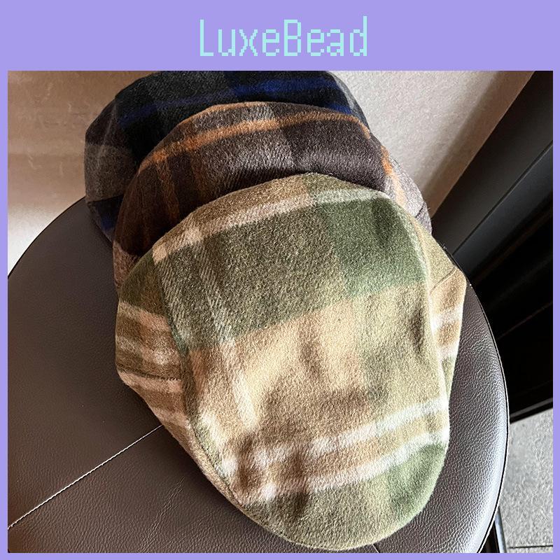Retro Plush Newsboy Cap With Short Brim And Grid Design Fit For Autumn Fashion