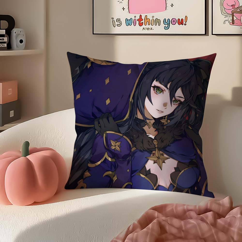 Game Genshin Mona Cushion Cover Pillowcase Short Plush Invisible zipper Room Sofa Cushion Cover