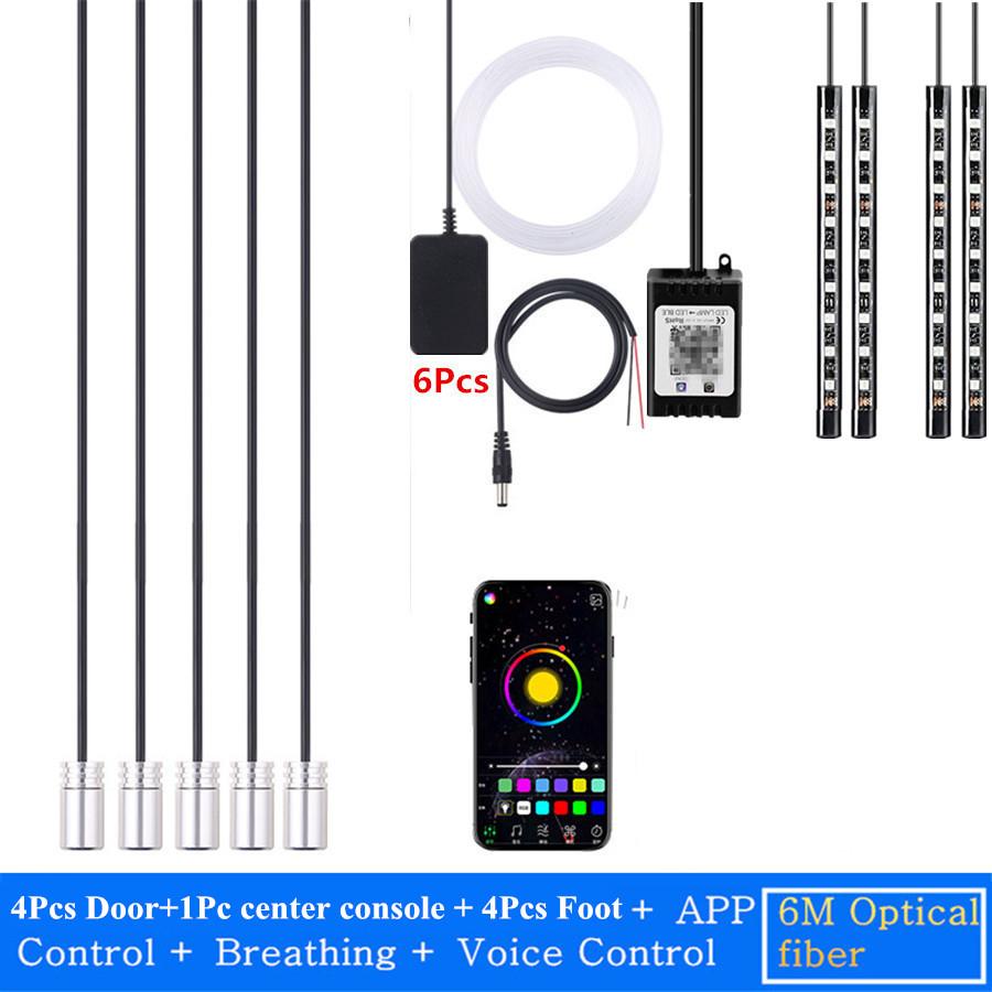 Car LED EL Strip Light Interior Kit APP Control 64Colors DIY Soft Optic Fiber