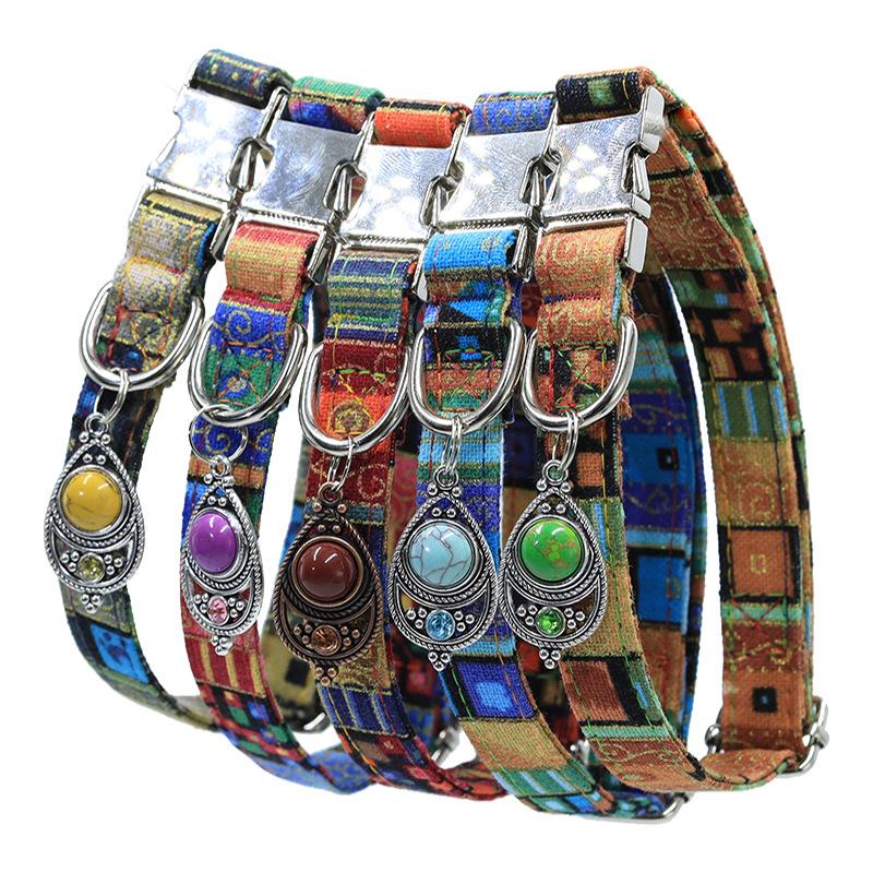 Pet Supplies Manufacturer Dog Printed Engraved Bohemian Vintage Cotton Eco-friendly Cat Necklace Collar Walking Accessories