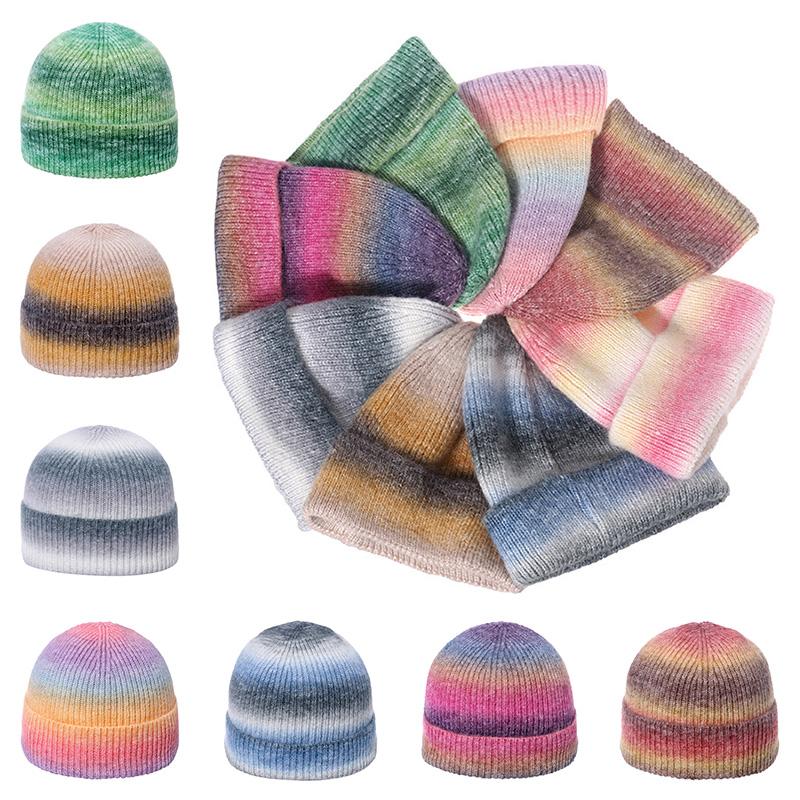 1Pc Ski Caps Thicken Knitted Hat Winter Hip Hop Slouchy Women/Men Soft Harajuku Style Outdoor Tie Dye Color