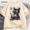 Funny Cat Ramen T-shirt Graphic Tee Japanese Kawaii Anime Cat Graphic T Shirts Men Women Casual Short Sleeve Cotton Tee Shirt