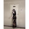 Royal sister style retro unique beautiful temperament split fork tight hip long dress floral casual suspender dress summer