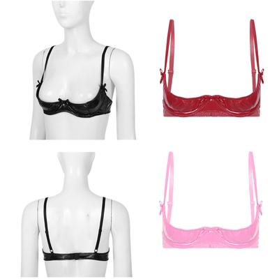 Damen Leder 1/4 Cup Bügel Push Up BH Top Bralette Dessous